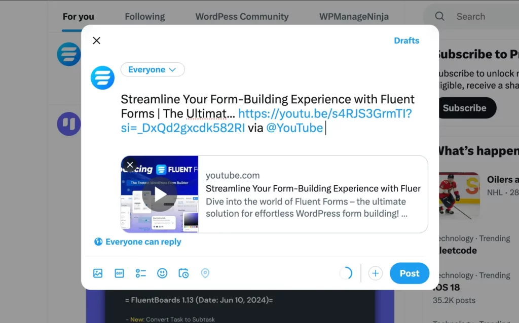 Share a YouTube video on Twitter